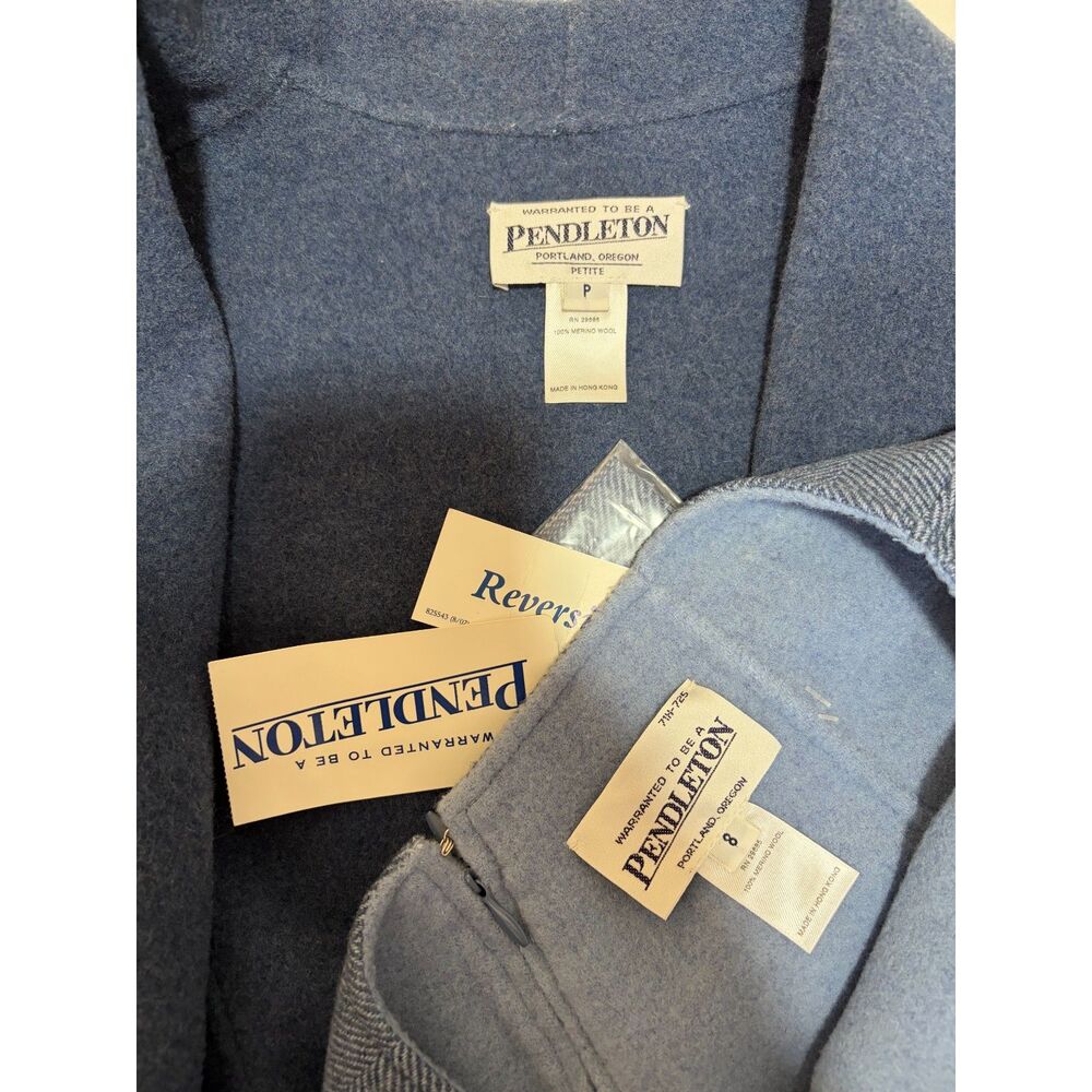 Vtg Pendleton Reversible Wool Skirt Suit Blue Merino NWT - Picture 5 of 15